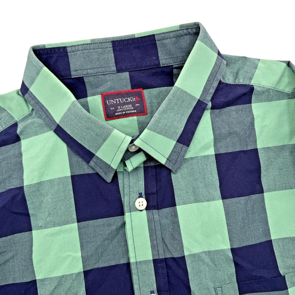 UNTUCKit Button Down Shirt Mens‎ XL Blue Green Buffalo Check Plaid Long Sleeve